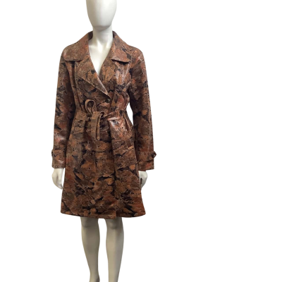 Holmes & Fallon Womens  Size M Snake Print Trench Coat Brown / Black 