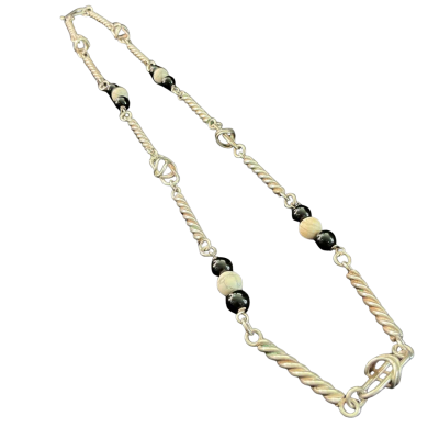  Womens Sterling silver Beaded Necklace with howlite and onyx beads 54.8 grams Black  / Silver / White 