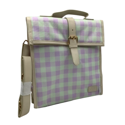 BNWT Vue Flap Lunch Bag purple check pattern RRP $49.95 (JK1)