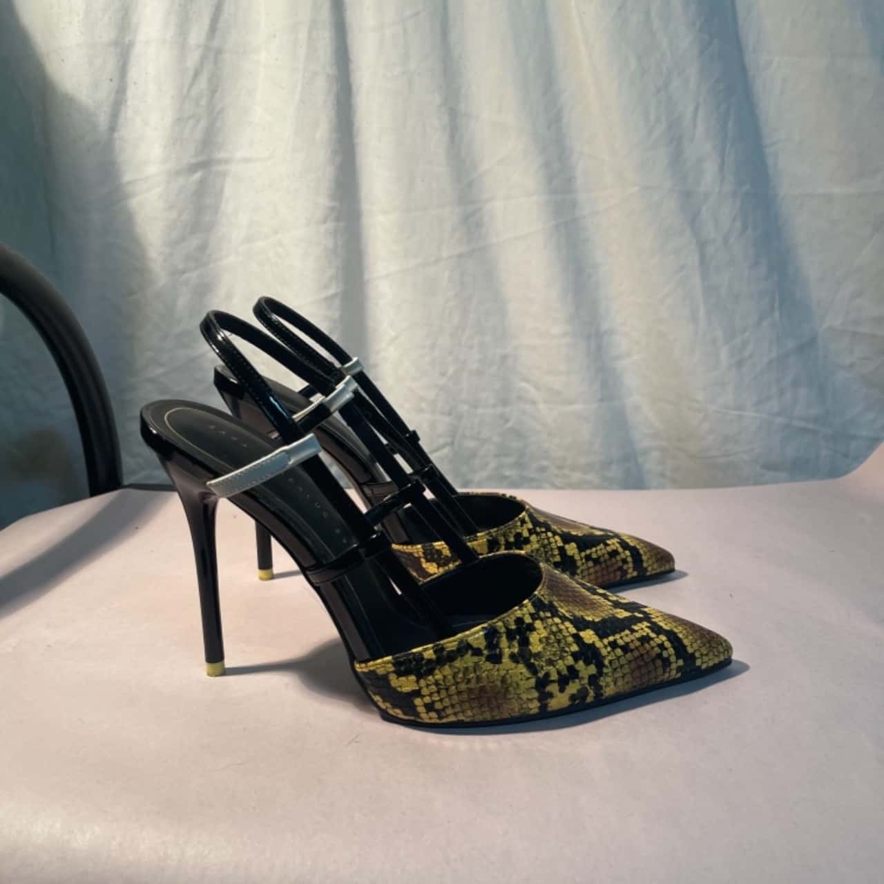 Yellow Snake Print Strappy Heels
