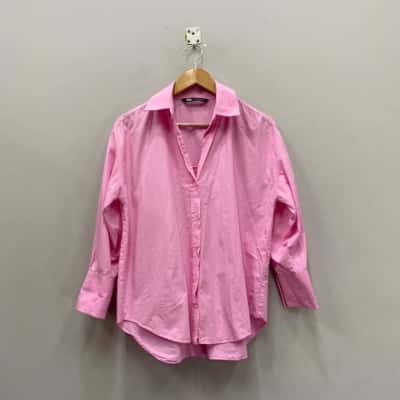 Zara Womens  Size S 3/4 Sleeve, Oversized Shirt Lolly Pink  