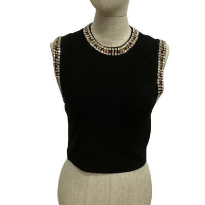 Sandro  Size S Cropped Top with Stunning Crystals Black  