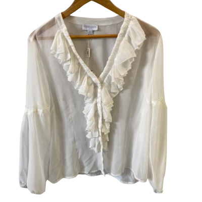 Queenspark Womens  Size 14 Joyce Ruffle Blouse Off White 