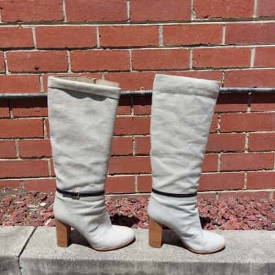  Womens 'Sergio Rossi' Size 38 Beige Boots ITALIAN 
