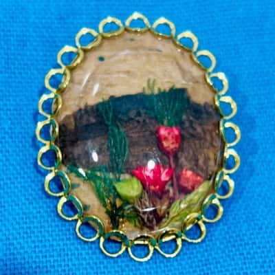 Vintage  Pressed Flower & Bark Brooch