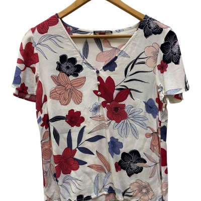 Tokito Womens  Size 10 Short Sleeve Top Floral / White 
