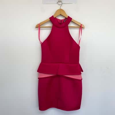 Lumier By Bariano Hot Pink Night After Night High Neck Mini Dress  Size M