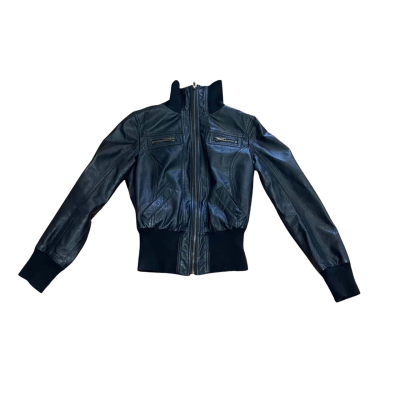 Retro Levis Black Leather Jacket Size XS