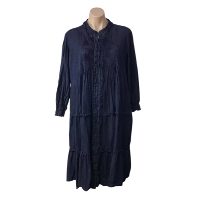 Zjoosh Womens Size 14 Dark Blue / Pin-tuck Detail Button up Long Sleeve Midi Dress 