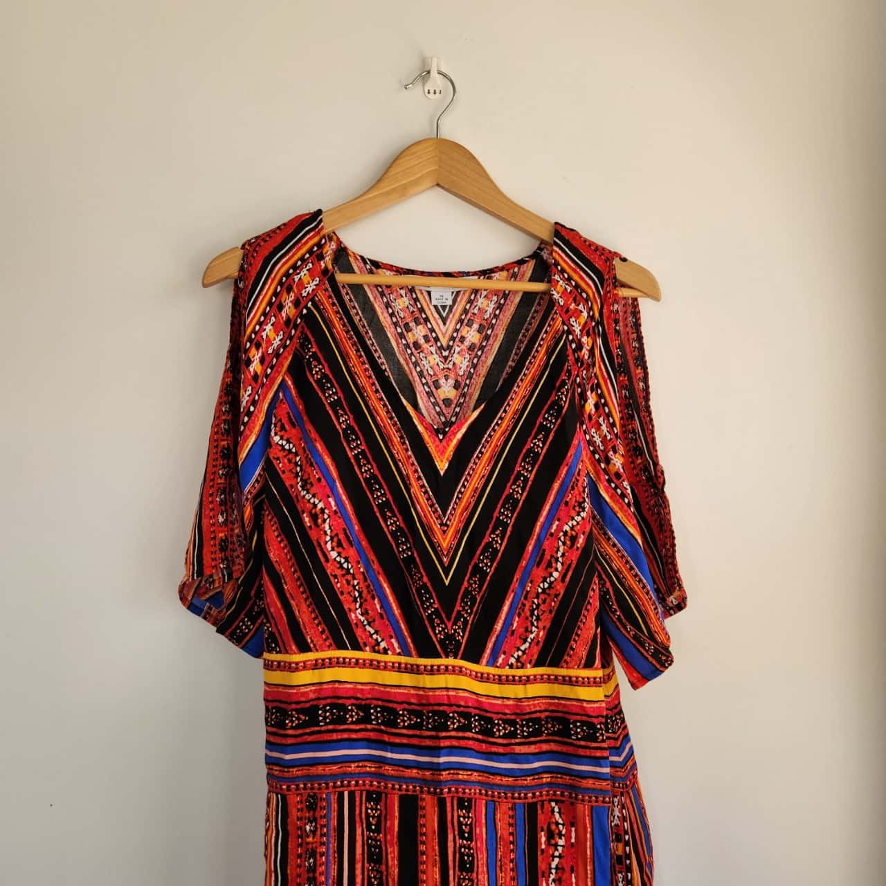 Rockmans Maxi Colourful Dress Double Splits Size 16 / XXL(s)