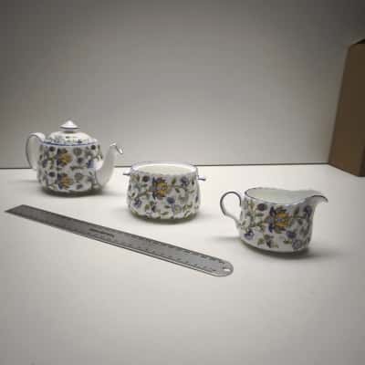 Vintage Minton Haddon Hall Blue Fine Bone China 3 Piece Tea Set Teapot England