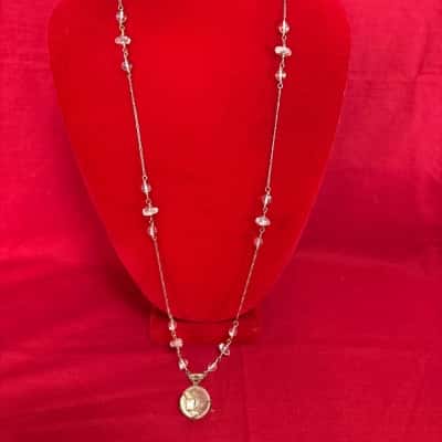  Women's Long Beaded Necklace featuring Clear Beads Along a Delicate 925 Silver Chain 