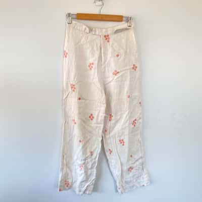 Sister White Cream 100% Linen Pants  Size M 