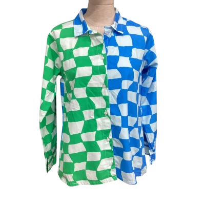  Radharaman  Size M Long Sleeve Shirt Blue / Green 