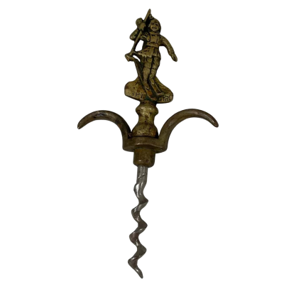 Ski Girl Vintage Brass Corkscrew