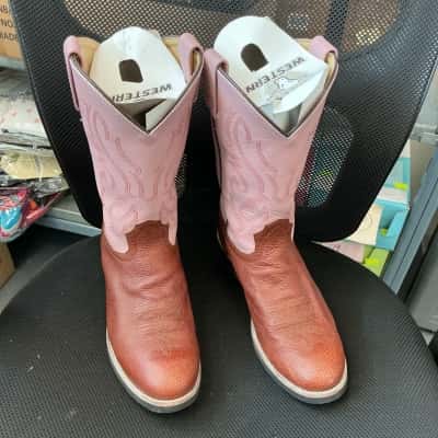  Womens  Pure Western Size 5 Brown / Pink  leather cowgirl boots