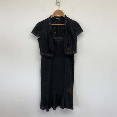 Badoo Black Broderie Mini Dress And Short Sleeve Cropped Jacket Size 20