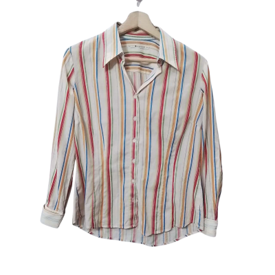 Tommy Hilfiger Women's Size 8 Long Sleeve Button Up Top Cream / Multicoloured 