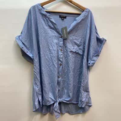AUTOGRAPH Womens Size 22 Blue Linen Button Up Top 