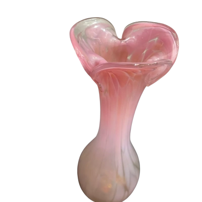Vintage Opalescent Pink Glass Trumpet Vase