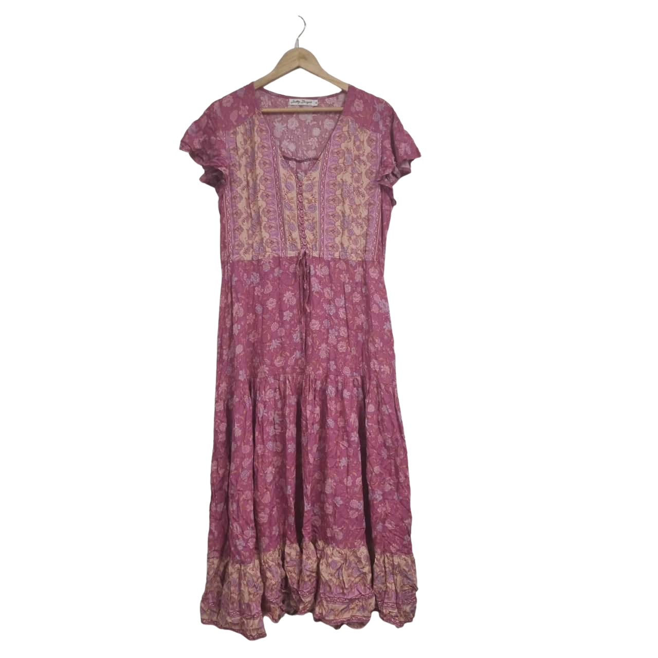 Salty Bright Womens Short Sleeve Maxi Boho Dress Size 14 Pink/Orange