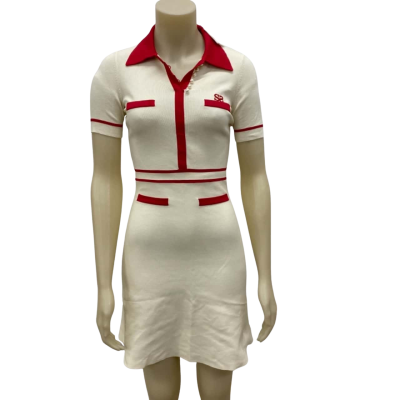 Sandro Womens  Size 34 Short Sleeve Dress  Off White / Red 