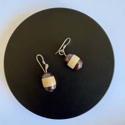  Sterling Silver 925 Hook Earrings with Glass Barrel Shaped Beads