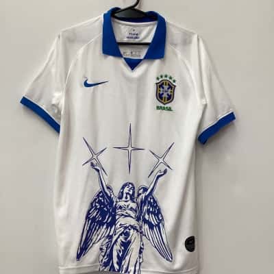 Nike Mens  Size L Short Sleeve Shirt white with blue print 