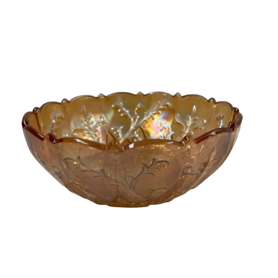 David Doty Marigold Crown Carnival Glass Bowl, Australian Trailing Flowers, 18cm Diameter, 7cm High