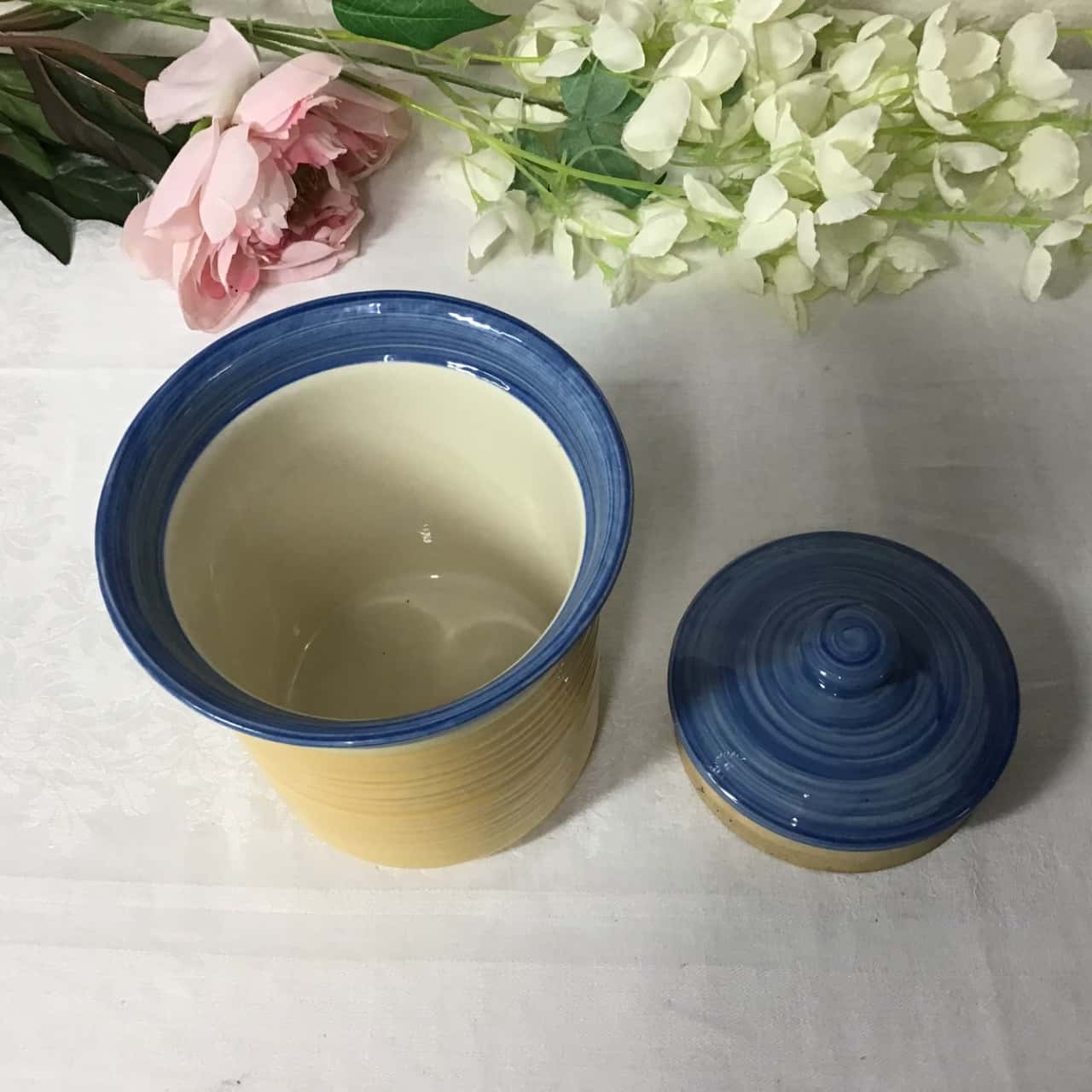 Mediterranea by Ulster Ceramics Yellow with Blue Lid Ceramic Canister