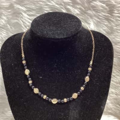  Womens Black & Gold Tone Beaded Necklace 