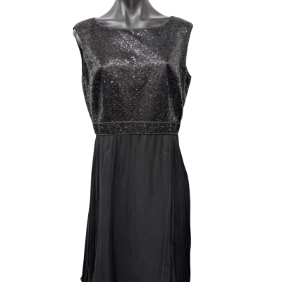 Tahari Womens Sleeveless Black Sequined Dress with Silk 