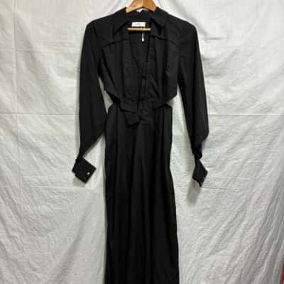 Cue, Womens, Size 6, black dress with collar, long sleeves and cuts on sleeves and waist with adjustable V cut
