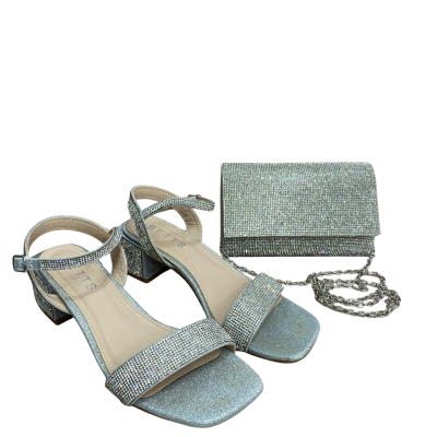 Betts Australia Silver Diamanté Sandals and matching Clutch