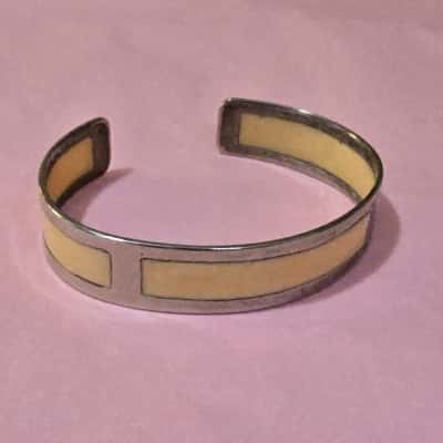  Womens Open Cuff Bangle - silver with enamel inlays