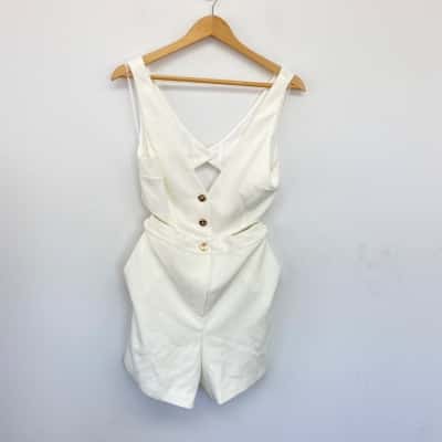 Luhmann Cream Gold Button Sleeveless Open Back Playsuit Size 10 