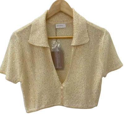 Meshki Womens  Size XL Short Sleeve Top Yellow/sparkle 