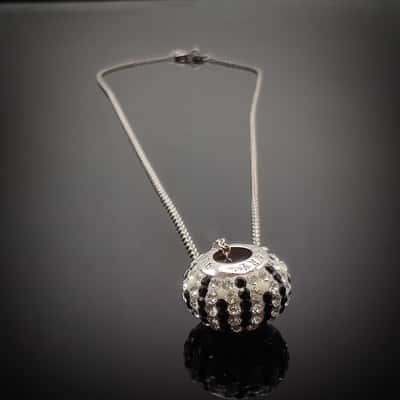 Pandora Black & Silver Pave Ball Drop On 925 Silver Chain Necklace 
