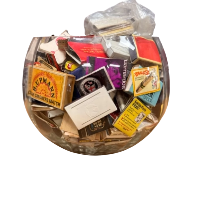 As Donated,  Bowl of Over 200 Vintage Matchboxes, Plus Bag of Matchbox Covers 