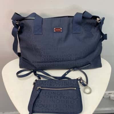 Oroton Large Embossed Tote Bag  & matching shoulder Bag Navy Blue / Silver 