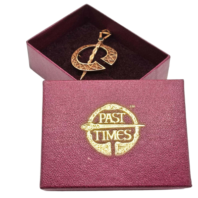 "Past Times" Celtic Pin Brooch For Shawl/Kilt etc... Gold Tone With Black Enamel Detail