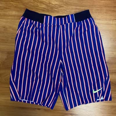 Nike Mens Tennis Blue Stripe Short - Size M Brand New RRP $70