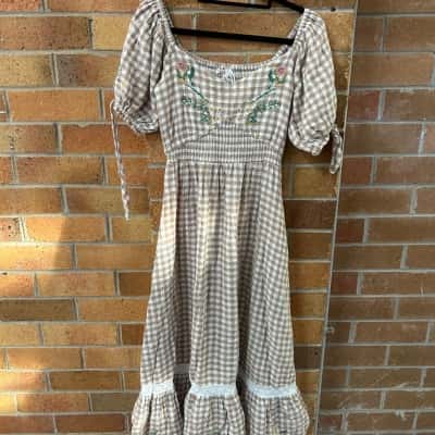 Ghanda Womens  Size S Maxi Dress Brown / Checked / White 