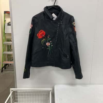 NEXT Women’s Embroidered Flower Faux Leather Biker Jacket Size 18
