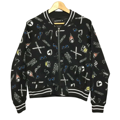 Dangerfield Women's Size 12 Black Zip Up Jacket with ‘Rebel’ print
