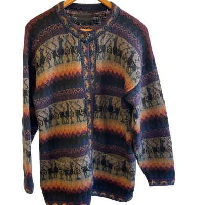 “Artesanias os Andes- ALPACA-  Size M / S Cardigan -Animal print 