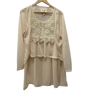Boho Bird Womens  Size 12 3/4 Sleeve Top Natural 
