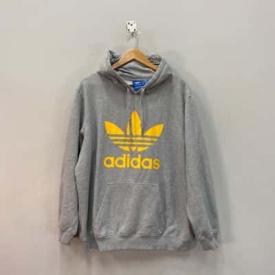 Adidas Mens  Size L Fleeced Hoodie Grey / Yellow 