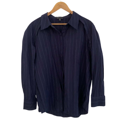 Country Road Womens  Size 16 Button Up Top / Long Sleeve Top Navy Blue / Pinstriped / White 