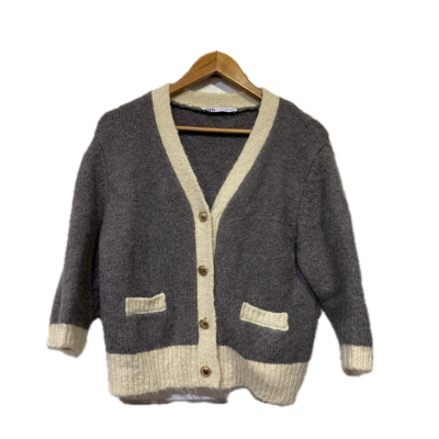 Zara Womens Cardigan Size L Cream / Grey 